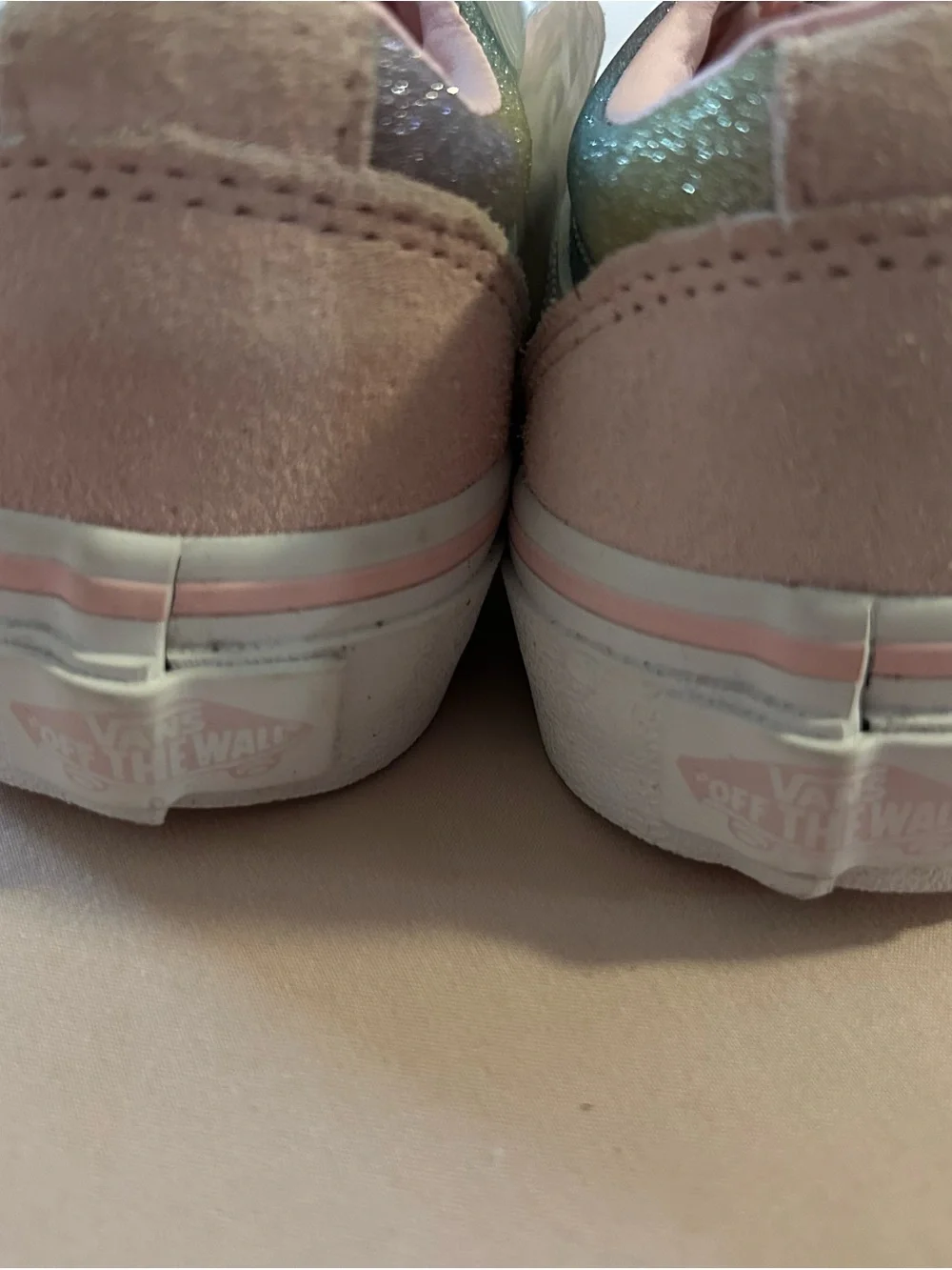 Vans Kids Pink and Iridescent Glitter Low-Top Sneakers